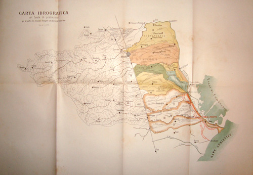 Carta idrografica circondari bolognesi scolo a destra fiume Reno 1891