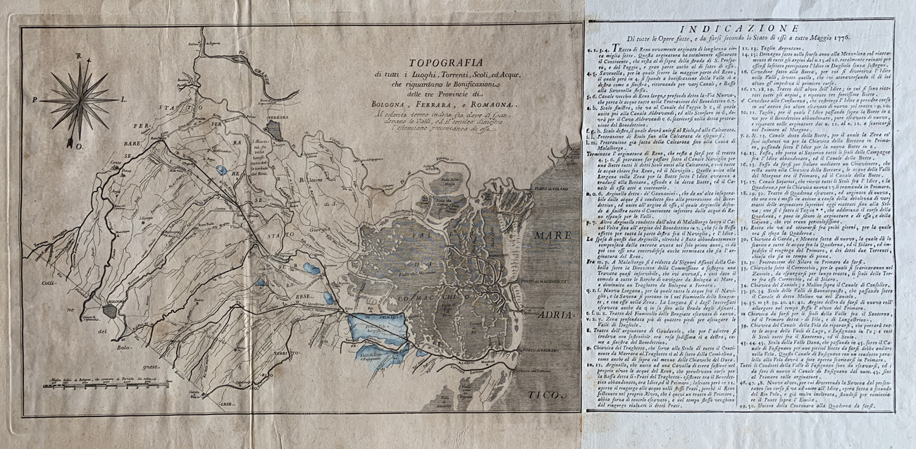 Topografia bonificazioni Ferrara Bologna Romagna 1776 