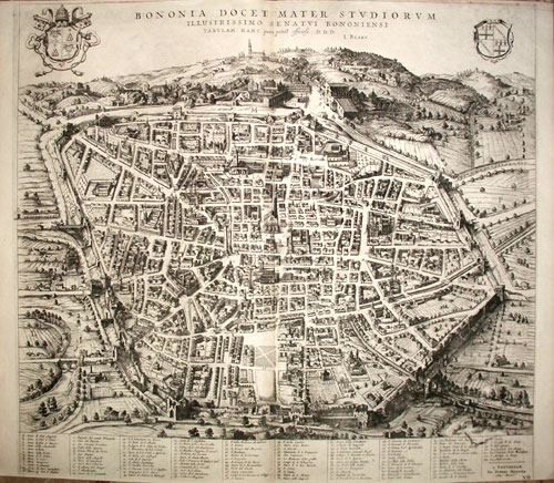 Blaeu Mortier town plan pianta scenografica Bologna