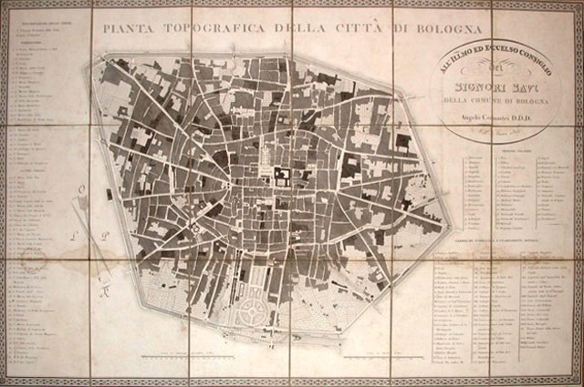 Angelo Comastri Pianta topografica Bologna 1822